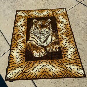 VTG Ibena Relax Jacquard Woven Brown Tiger Throw Blanket Pile 100% Dolan Virgin
